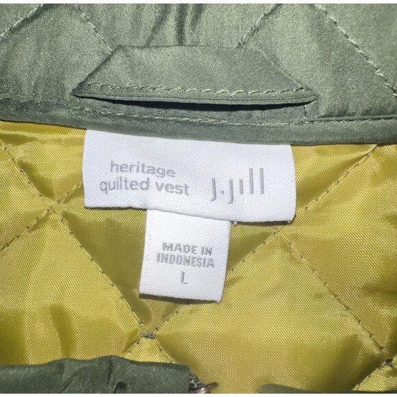 J. Jill Heritage Quilted Vest Green w/Chartreuse Lining  Outerwear Womens Size L - Picture 5 of 9